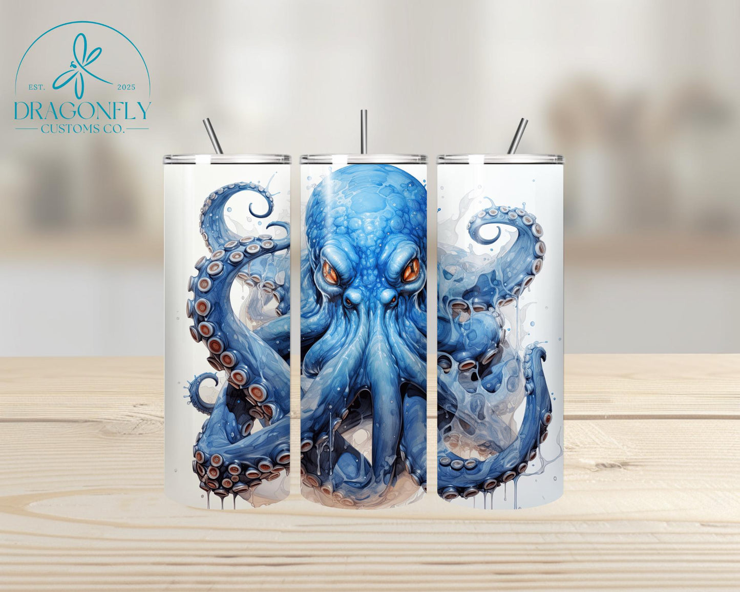 20oz Skinny Stainless Steel Tumbler - Octopus, Kraken - Made to Order!