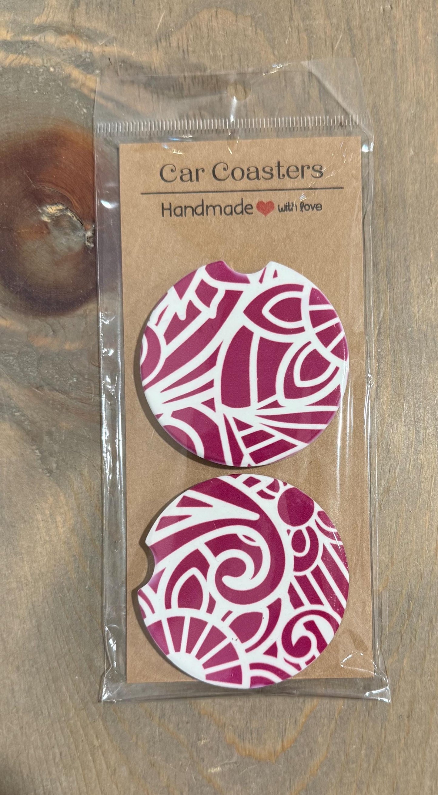 Ceramic Car Coasters - Set of Two - Purple Mandala