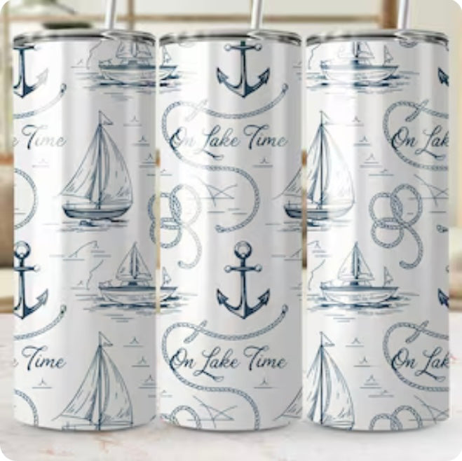 20oz Skinny Stainless Steel Tumbler - On Lake Time - Made to Order!