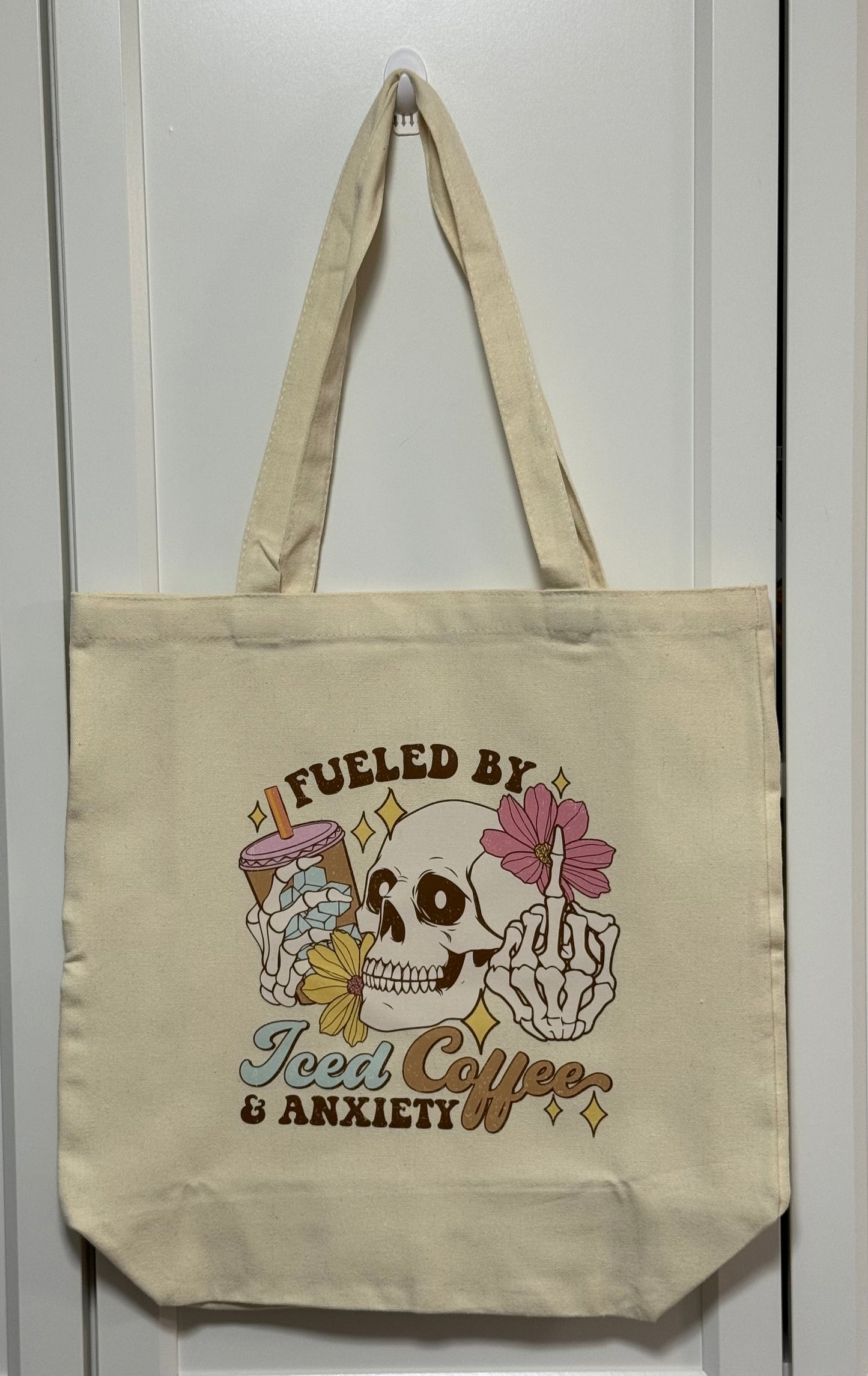 Deluxe Tote Bag - Fueled by Iced Coffee & Anxiety