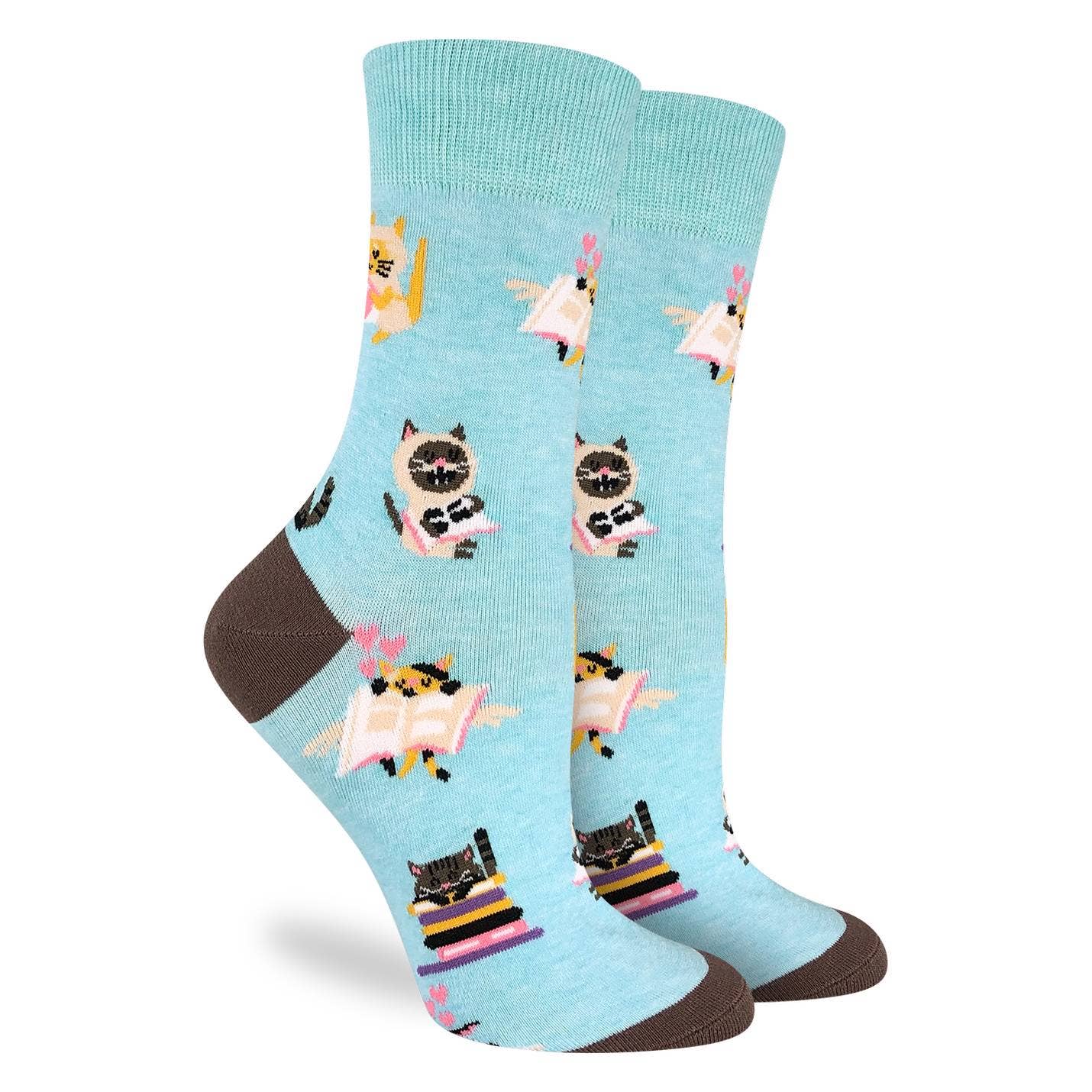 Women's Reading Cats Socks: Shoe Size 5-9