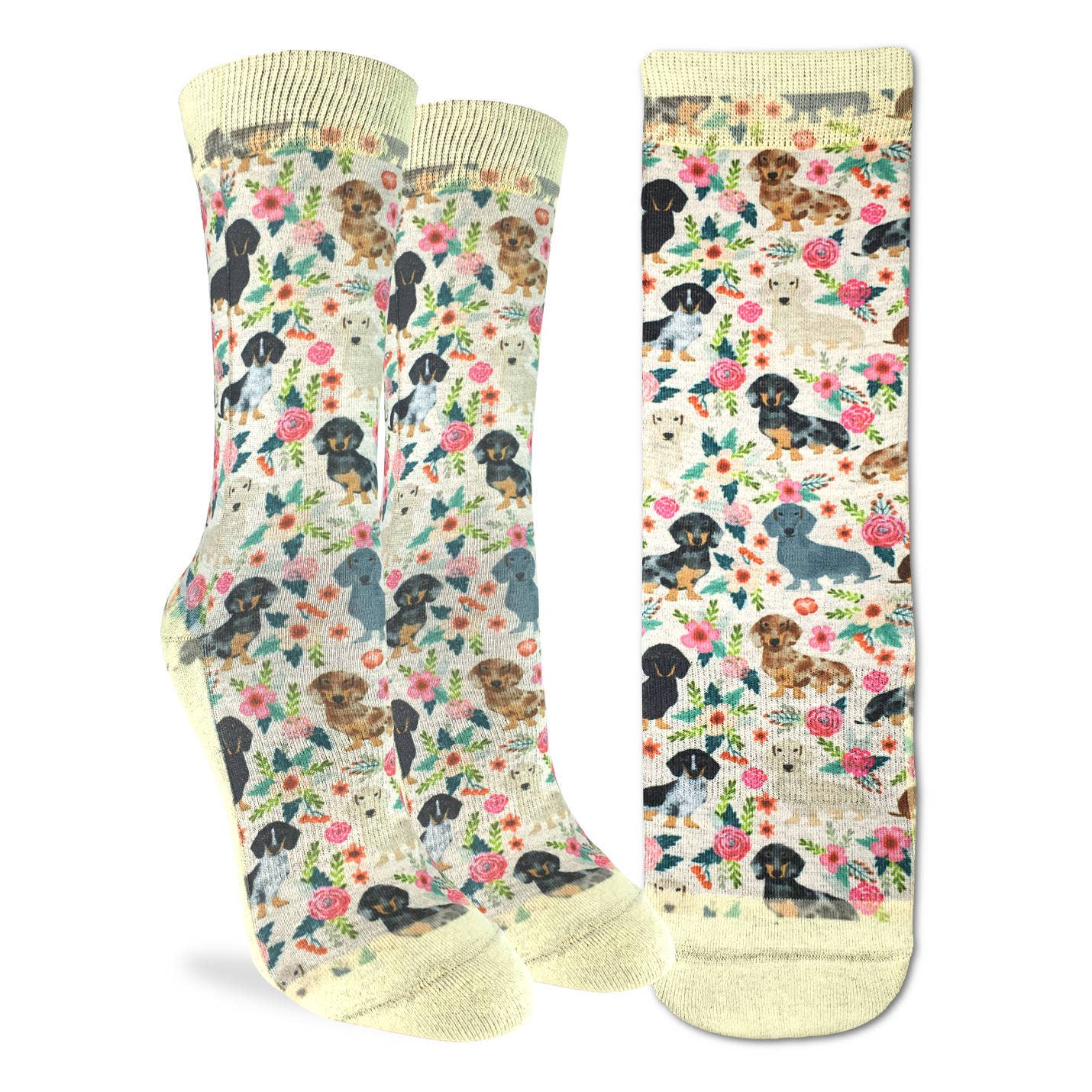 Women's Floral Dachshunds Socks: Shoe Size 5-9