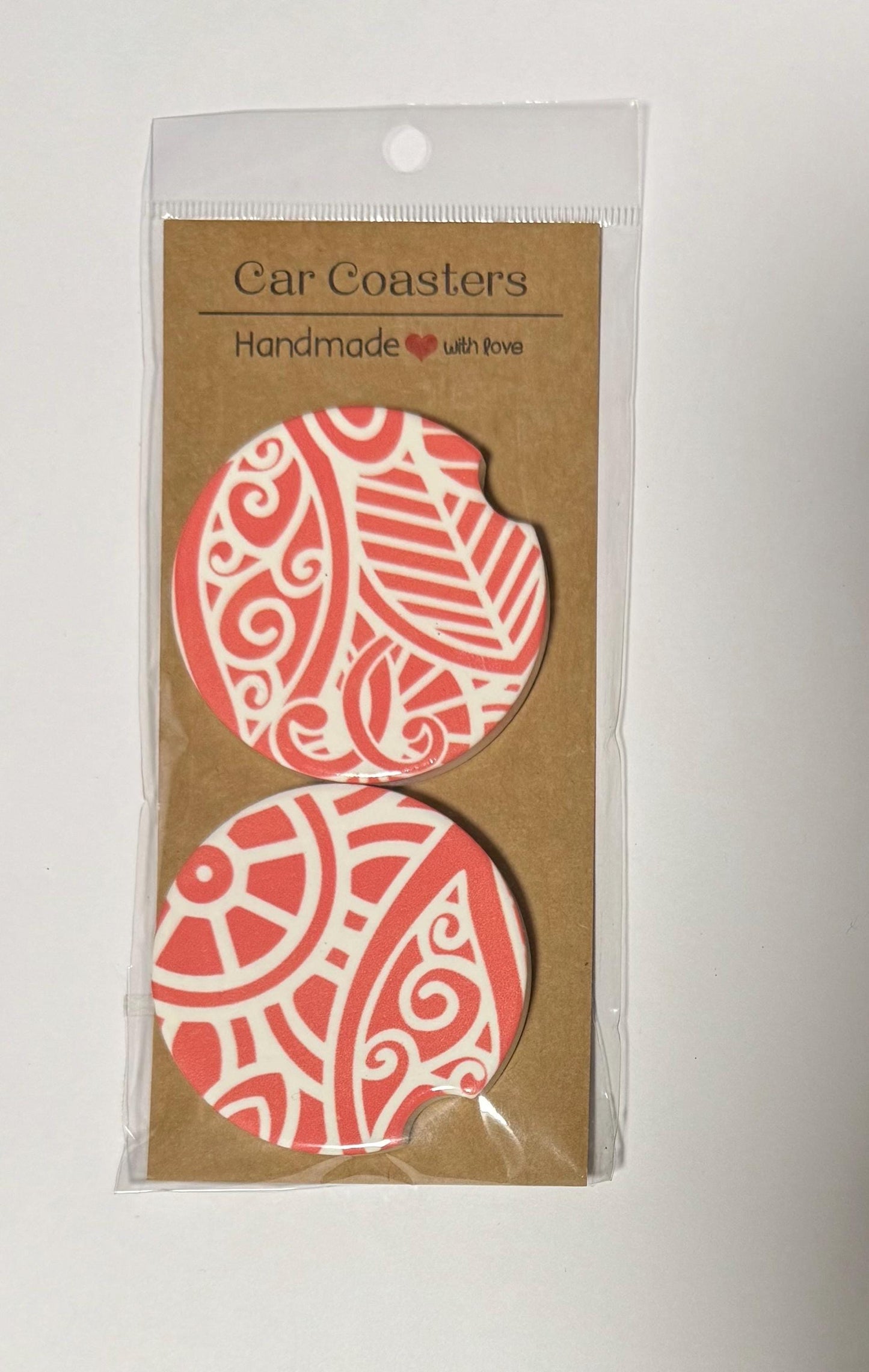 Ceramic Car Coasters - Set of Two - Pink Mandala