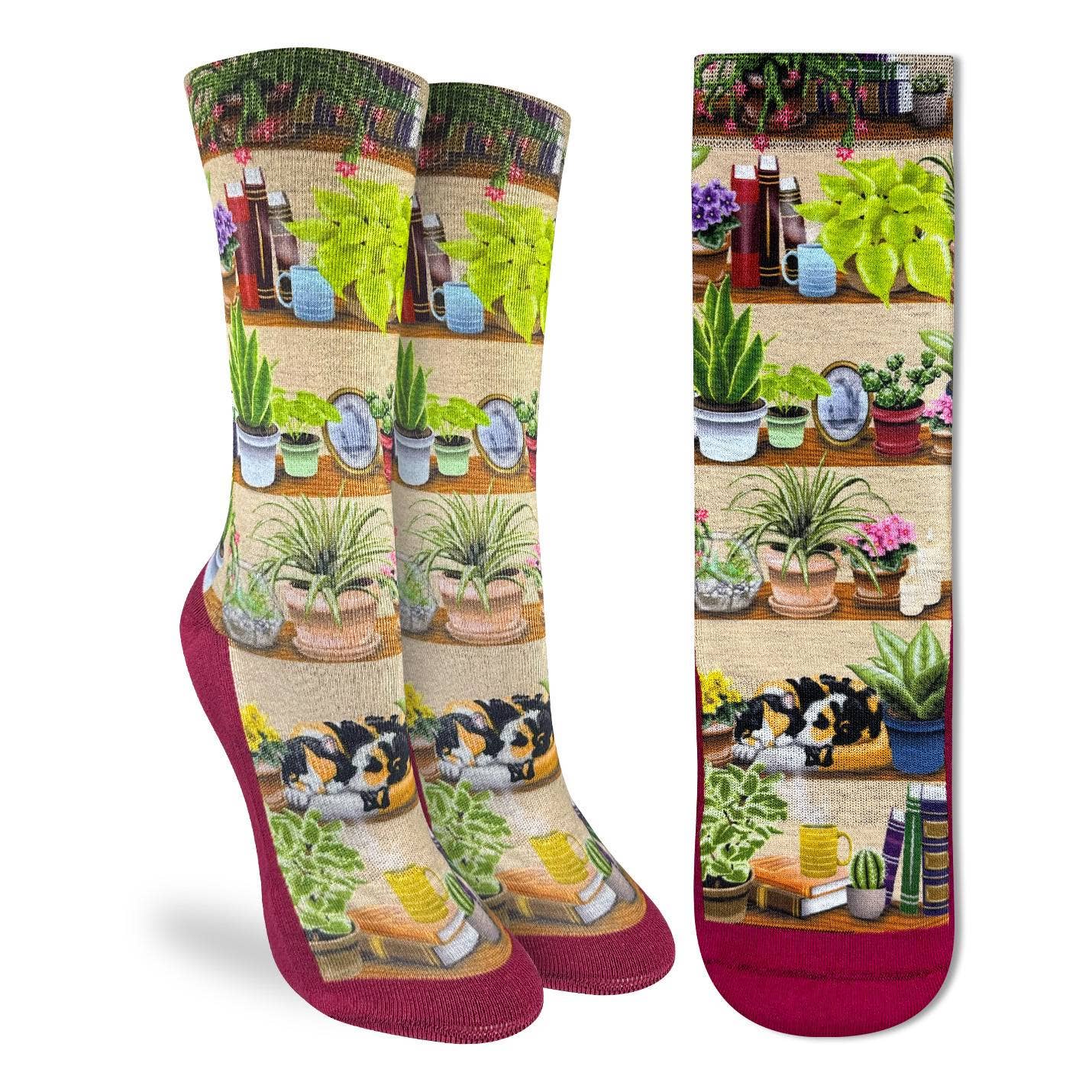 Women's Bookshelf of Plants Socks: Shoe Size 5-9
