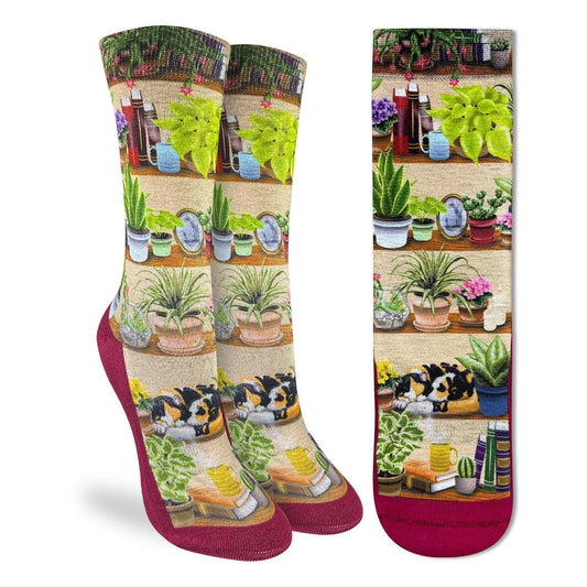 Women's Bookshelf of Plants Socks: Shoe Size 5-9