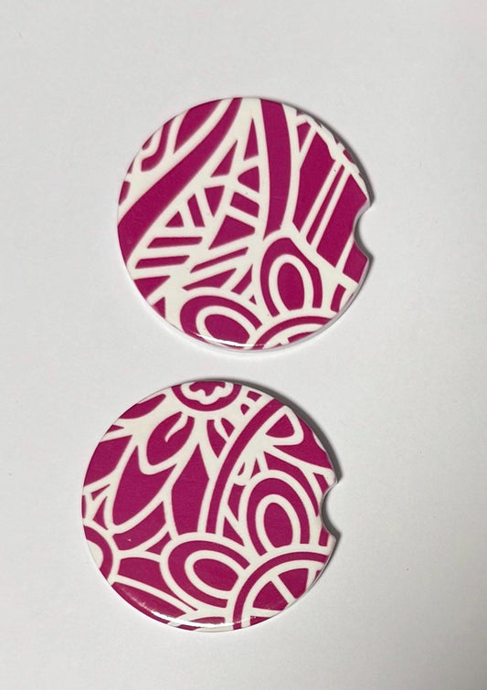 Ceramic Car Coasters - Set of Two - Purple Mandala