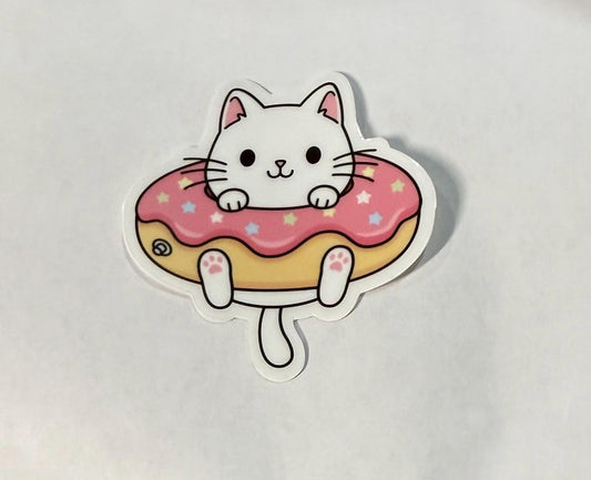 Sticker - Cat in Innertube Donut, Cat, Donut