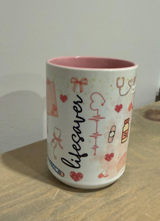 15oz Ceramic Mug - Lifesaver - Nurse -  Made to Order!