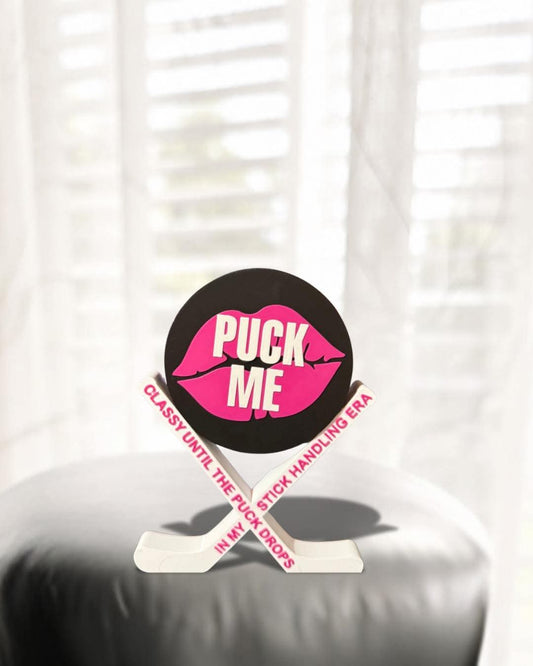 Hockey Puck & Sticks Shelf Decor