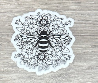 Sticker - Large Bee with Flowers - Save the Bees