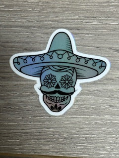 Sticker - Foil Sugar Skull Sombrero Mexican