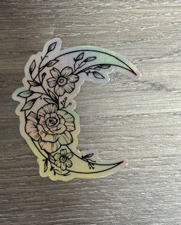 Sticker - Foil Moon with Flowers