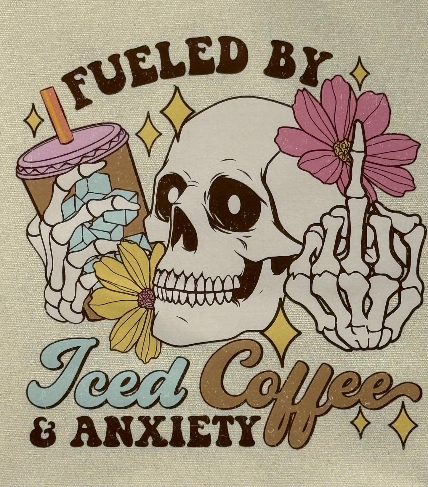 Deluxe Tote Bag - Fueled by Iced Coffee & Anxiety