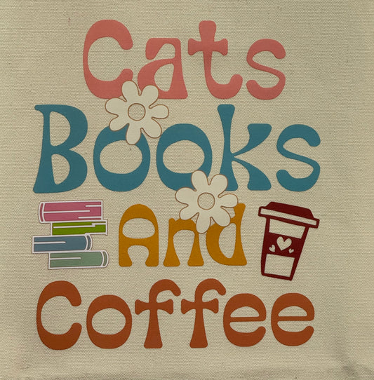 Deluxe Tote Bag - Cats, Books and Coffee