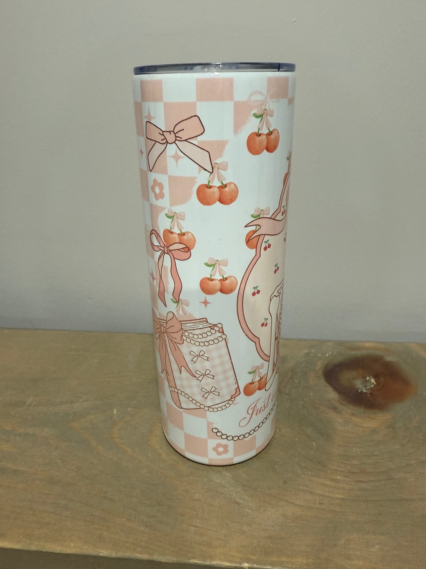 20oz Skinny Stainless Steel Tumbler - Pink Skeleton Just One More Chapter - Made to Order!