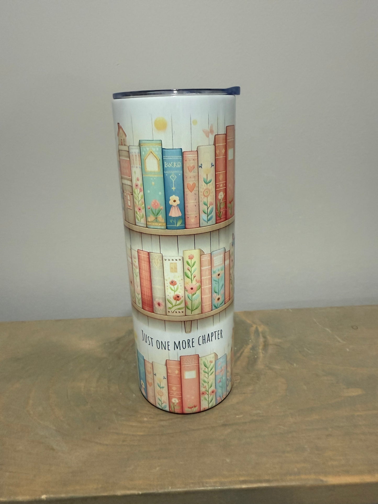 20oz Skinny Stainless Steel Tumbler - Pastel Bookshelf - Made to Order!
