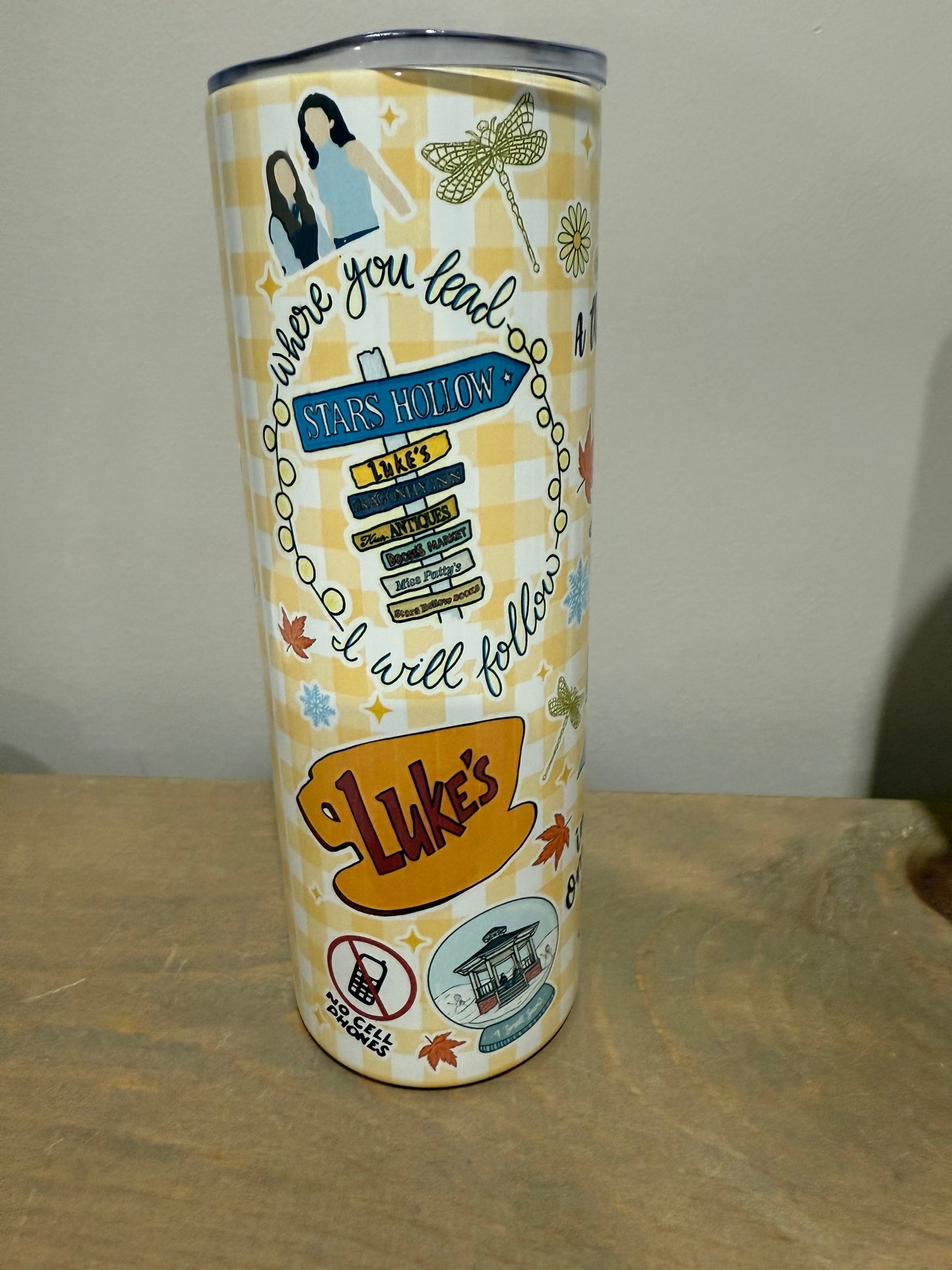 20oz Skinny Stainless Steel Tumbler - Gilmore Girls Gingham - Made to Order!