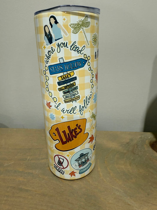 20oz Skinny Stainless Steel Tumbler - Gilmore Girls Gingham - Made to Order!