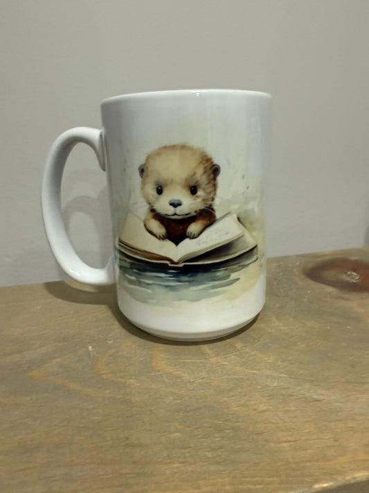 15oz Ceramic Mug - Reading Otter - Made to Order!