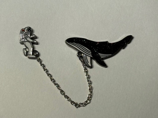 Enamel Pin - Astronaut and Whale - Tie Pin, Lapel Pin