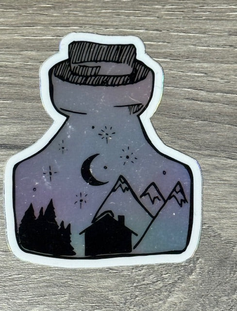 Sticker - Foil Treasure Bottle Mountains